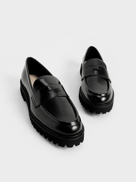 Chunky Penny Loafers, Black, hi-res