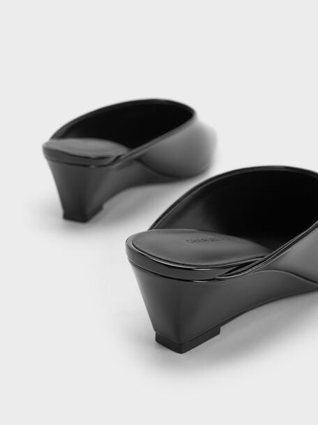 Patent Pointed-Toe Wedge Mules, Black Patent, hi-res