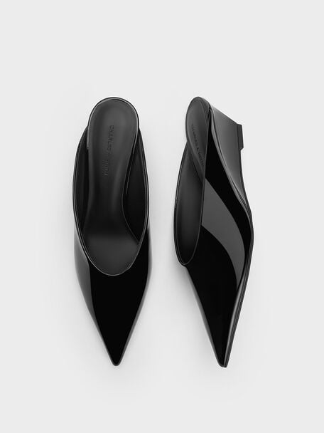 Patent Pointed-Toe Wedge Mules, Black Patent, hi-res